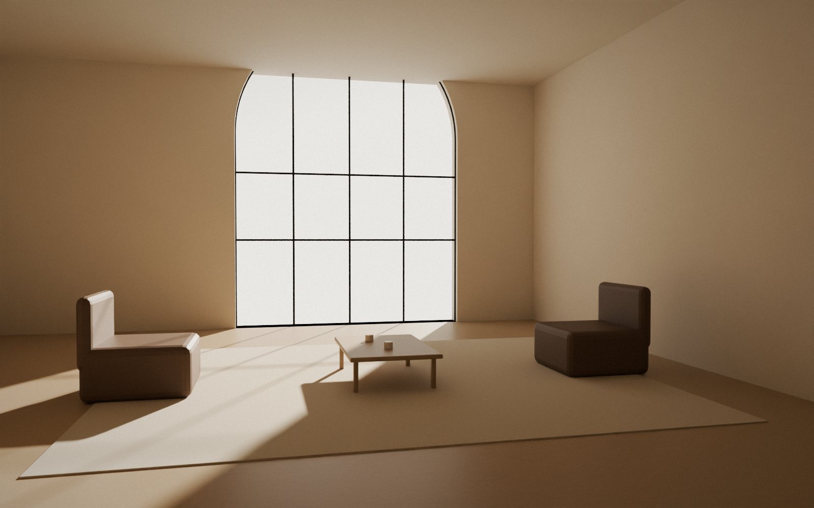 A private advisory room with two armchairs facing a tall arched window